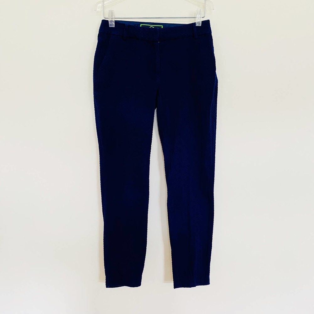 C. Wonder Womens Textured Jacquard Cotton Navy Diamond Skinny Pants Size 2